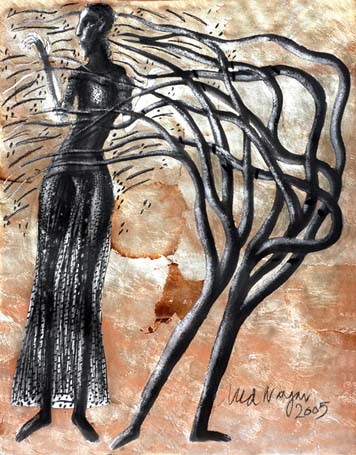 Medium: 'Work on Paper, Chinese ink, Counte & Silver Foil', Size:'76 x 56 cm'