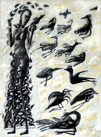 Medium: 'Chinese Ink, Acrylic on Canvas, Gold & Silver Foil', Size:'152 x 122 cm'