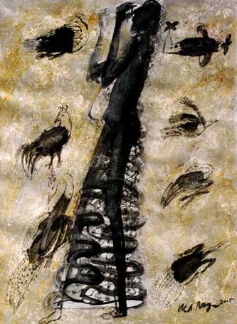 Medium: 'Chinese Ink, Acrylic on Canvas, Gold & Silver Foil', Size:'122 x 92 cm'