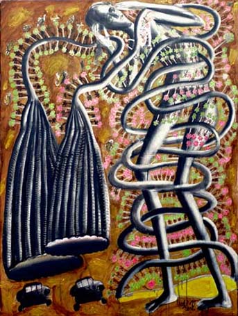 Medium: 'Chinese Ink, Acrylic on Canvas, Counte, Gold & Silver Foil', Size:'152 x 92 cm'