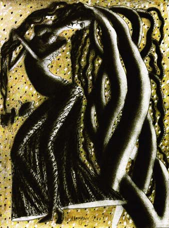 Medium: 'Chinese Ink, Acrylic on Paper, Counte, Gold & Silver Foil', Size:'46 x 31 cm'