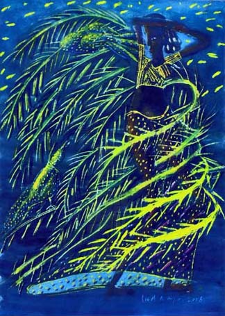 Medium: 'Chinese Ink & Gouache on Paper', Size:'76 x 56 cm'