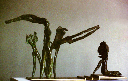 Medium: 'Bronze', Size: '60 x 30 x 10 cm', 'Exhibited in Small Sculpture's Bi-ennale in Budapest in 1981'
