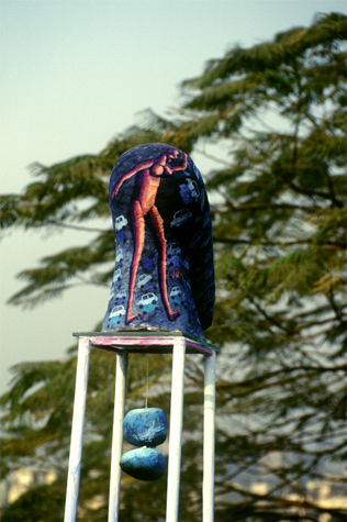 Medium: 'Papier Mache, Gouche paints, Steel-stand', Size: '180 x 30 x 30 cm'