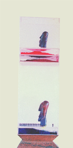 Medium: 'Plastic Boxes, Colour Pigment, Ceramic Heads, Steel Balls, Wooden Stand', Size: '90 x 45 x 20 cm', 'Installation'