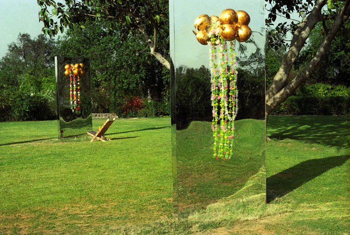 Medium: 'Looking Glass, Terracotta, Gold Leaf, Plastic Flowers', Size: '240 x 120 x 10 cm) x 2', 'Installation'