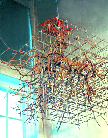 Medium: 'Steel Rods, Wood & Colour Pigment', Size: '100 x 100 x 100 cm', 'Installation'