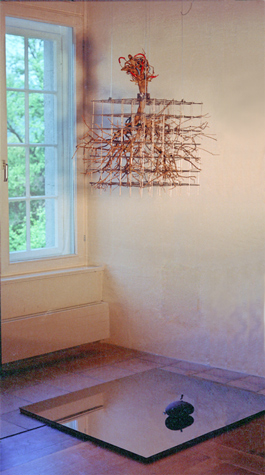 Medium: 'Steel Rods, Wood & Colour Pigment, Glass, River Stone & Kinnari', Size: '100 x 100 x 200 cm'